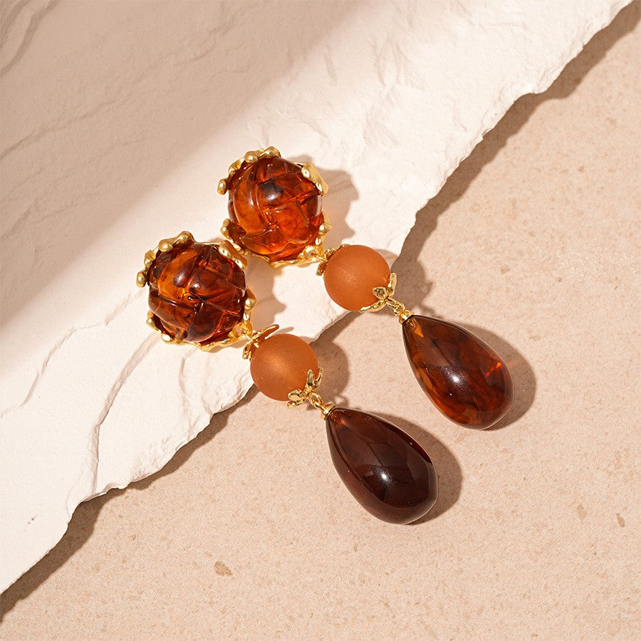 Elegant Vintage Amber Floral Drop Earrings