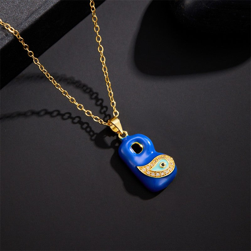 14k Boho Blue Initial Evil Eye Necklace