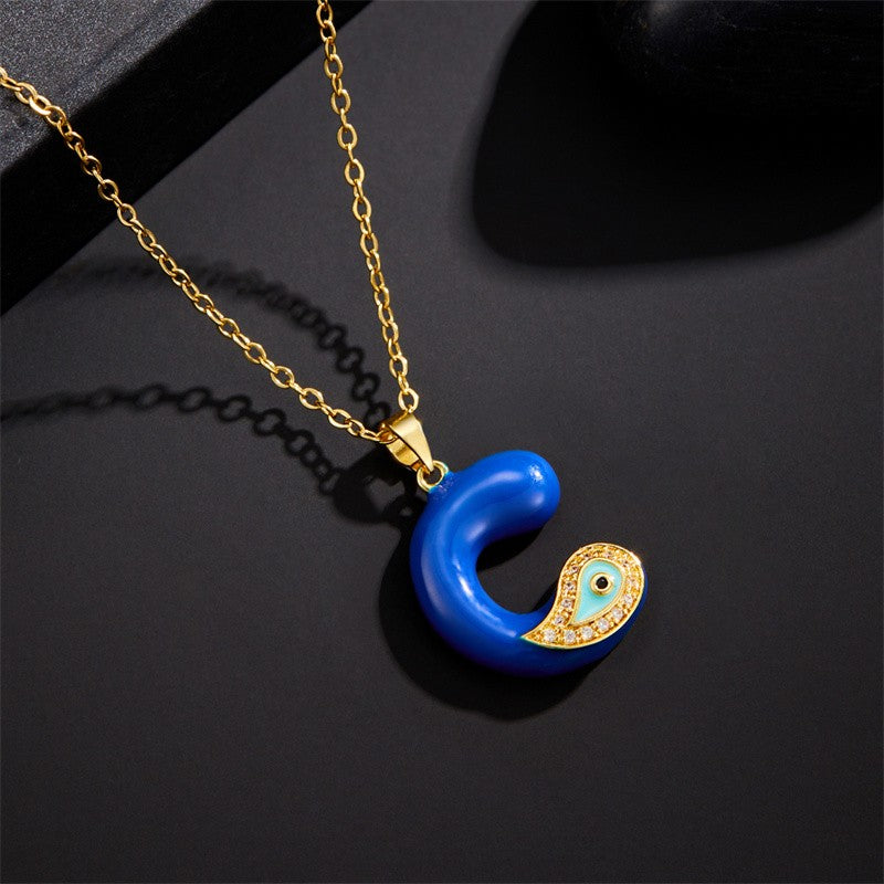 14k Boho Blue Initial Evil Eye Necklace