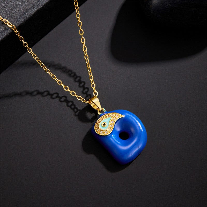 14k Boho Blue Initial Evil Eye Necklace