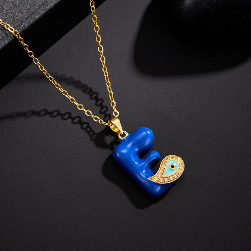 14k Boho Blue Initial Evil Eye Necklace