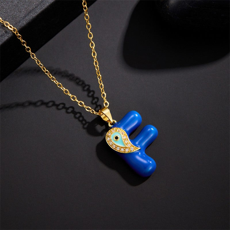 14k Boho Blue Initial Evil Eye Necklace