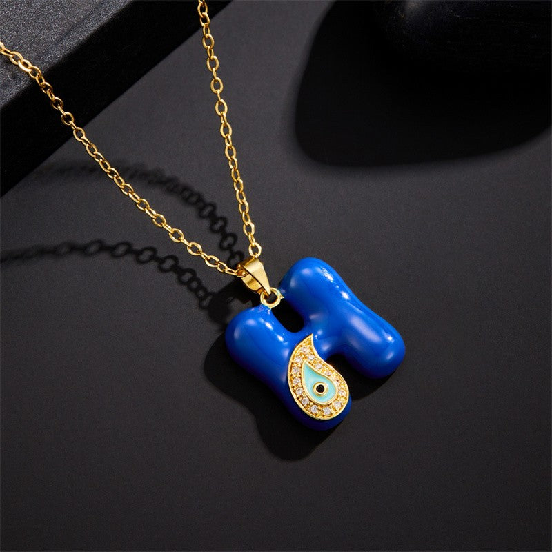 14k Boho Blue Initial Evil Eye Necklace