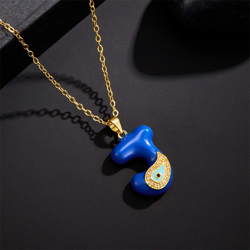 14k Boho Blue Initial Evil Eye Necklace