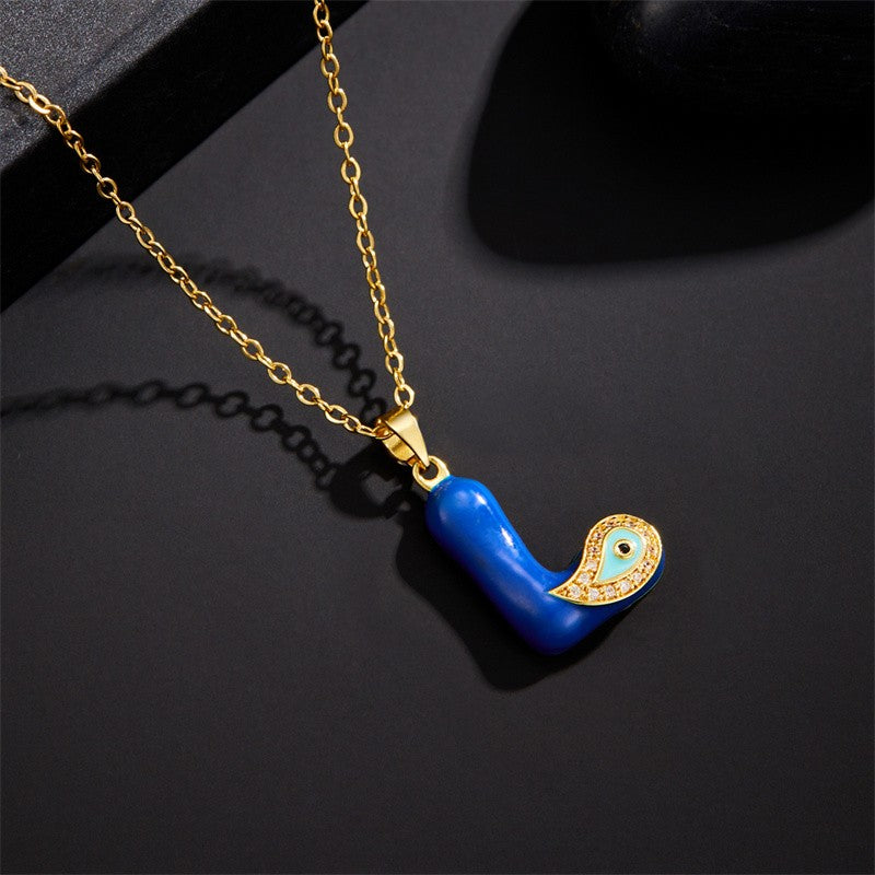 14k Boho Blue Initial Evil Eye Necklace