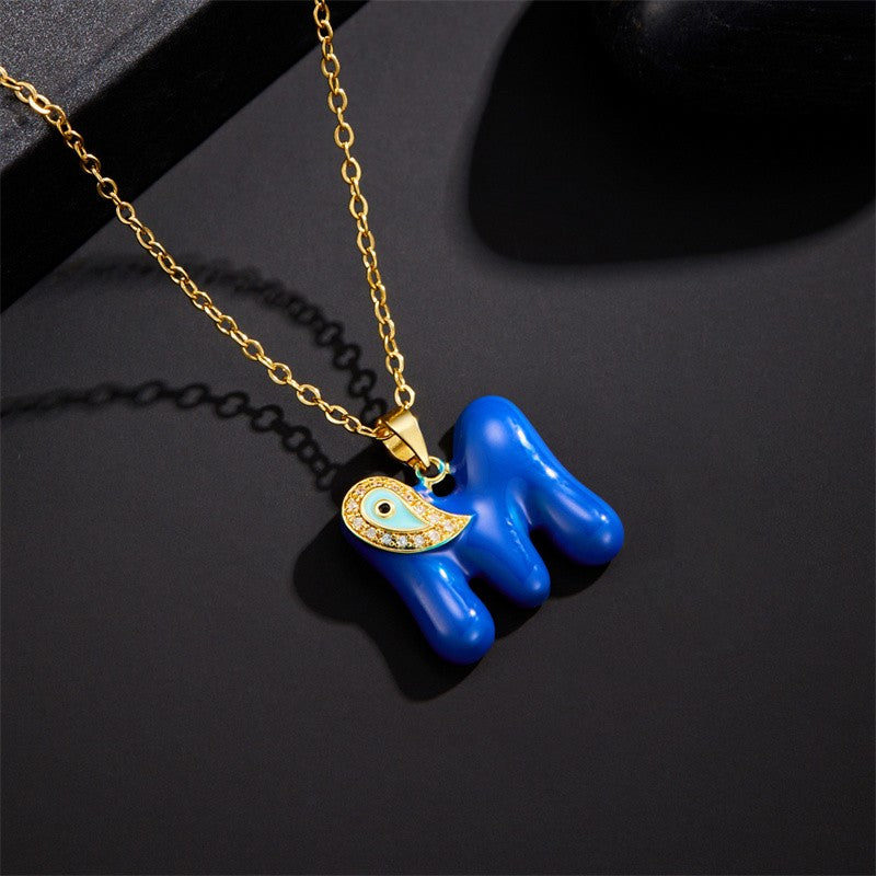 14k Boho Blue Initial Evil Eye Necklace