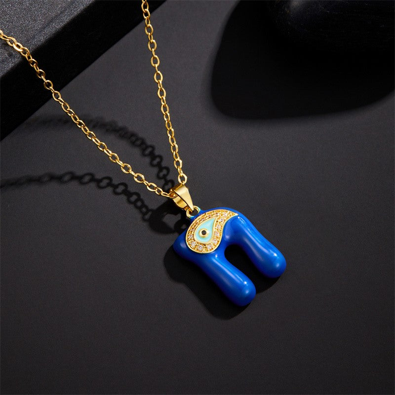 14k Boho Blue Initial Evil Eye Necklace
