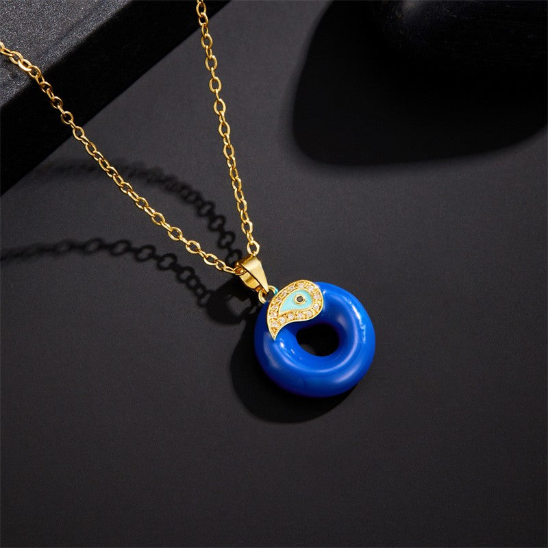 14k Boho Blue Initial Evil Eye Necklace