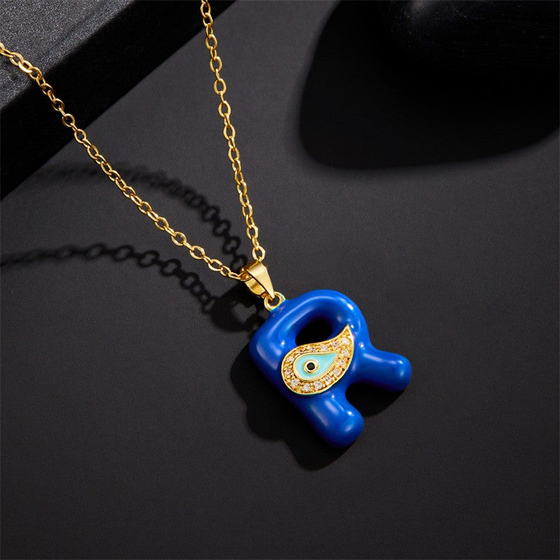 14k Boho Blue Initial Evil Eye Necklace