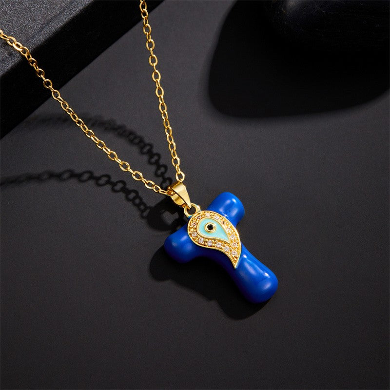 14k Boho Blue Initial Evil Eye Necklace