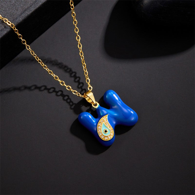 14k Boho Blue Initial Evil Eye Necklace