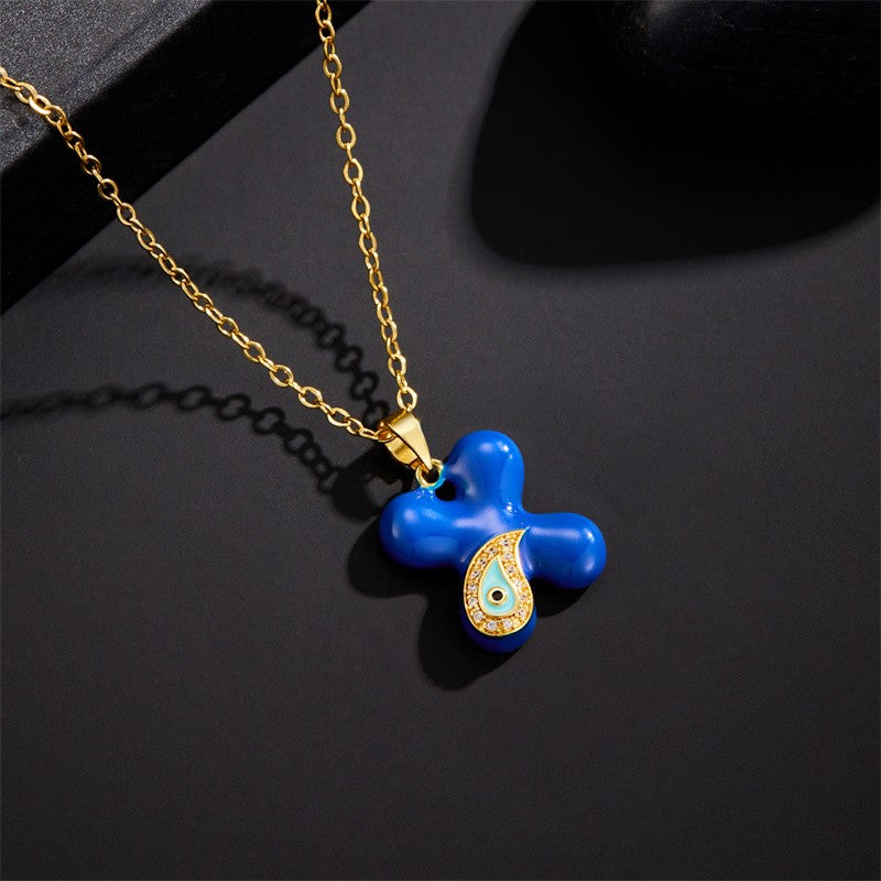 14k Boho Blue Initial Evil Eye Necklace