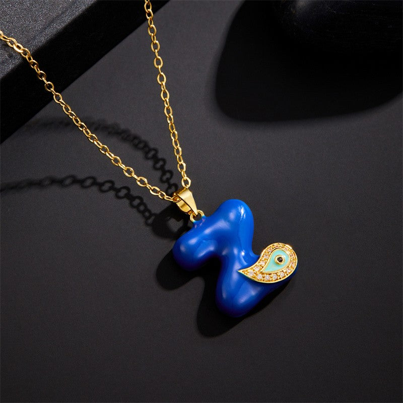 14k Boho Blue Initial Evil Eye Necklace