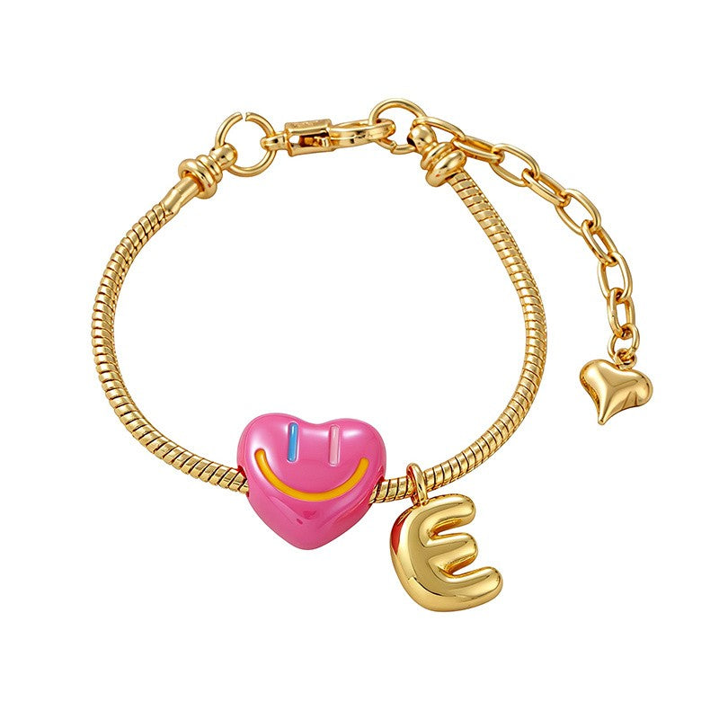 18k Boho Smiley Heart Initial Bracelet Set