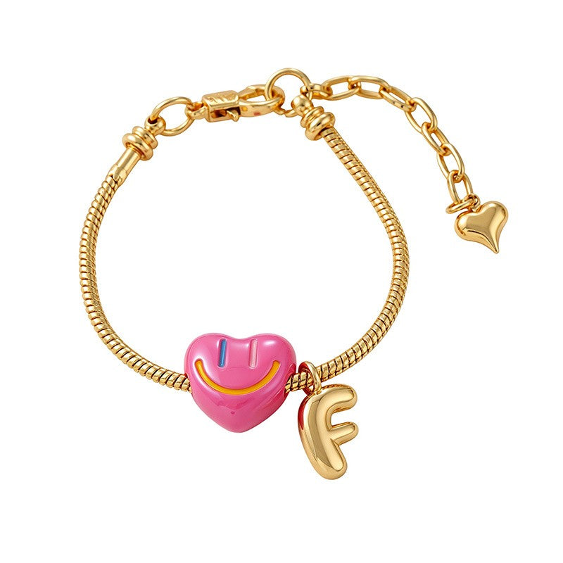 18k Boho Smiley Heart Initial Bracelet Set
