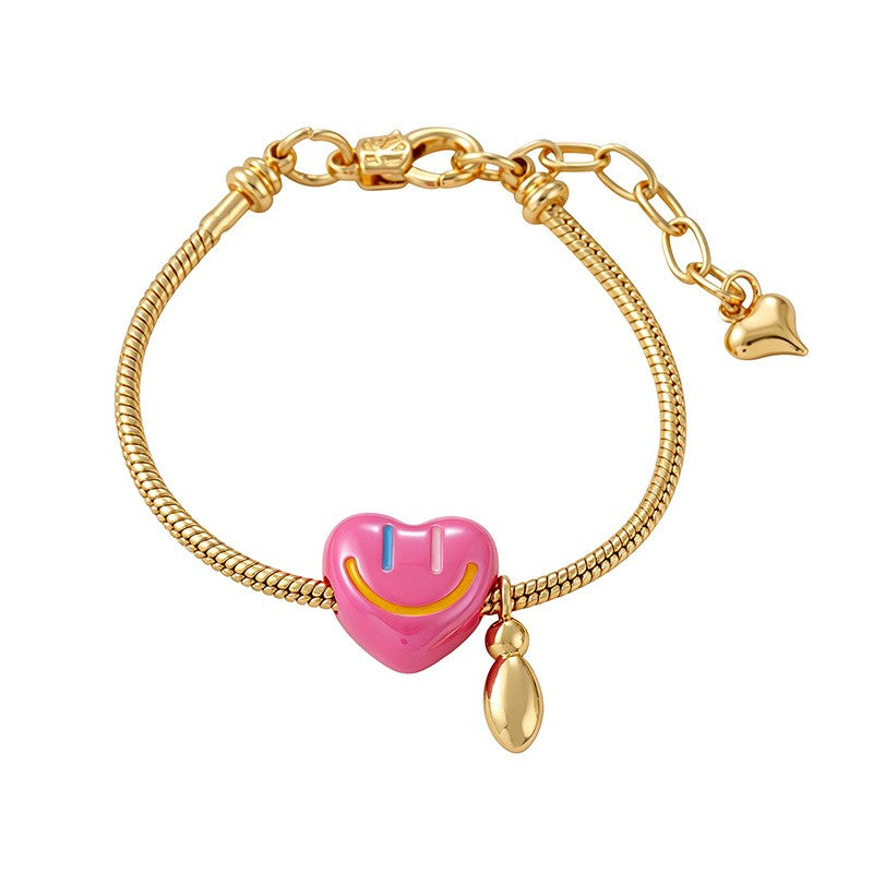 18k Boho Smiley Heart Initial Bracelet Set