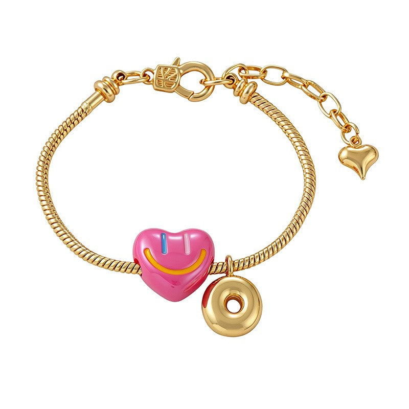 18k Boho Smiley Heart Initial Bracelet Set