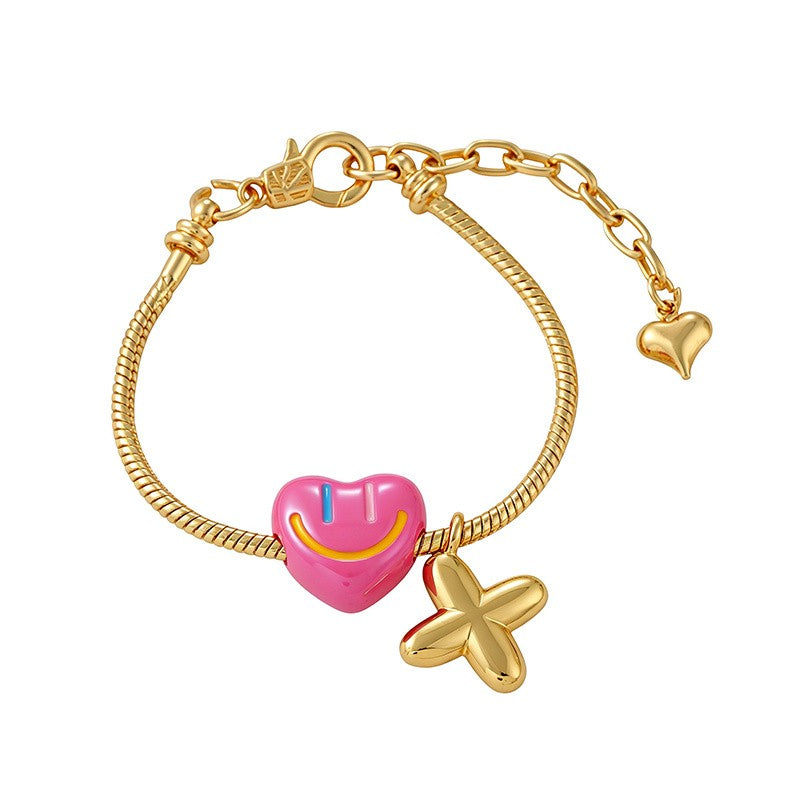 18k Boho Smiley Heart Initial Bracelet Set