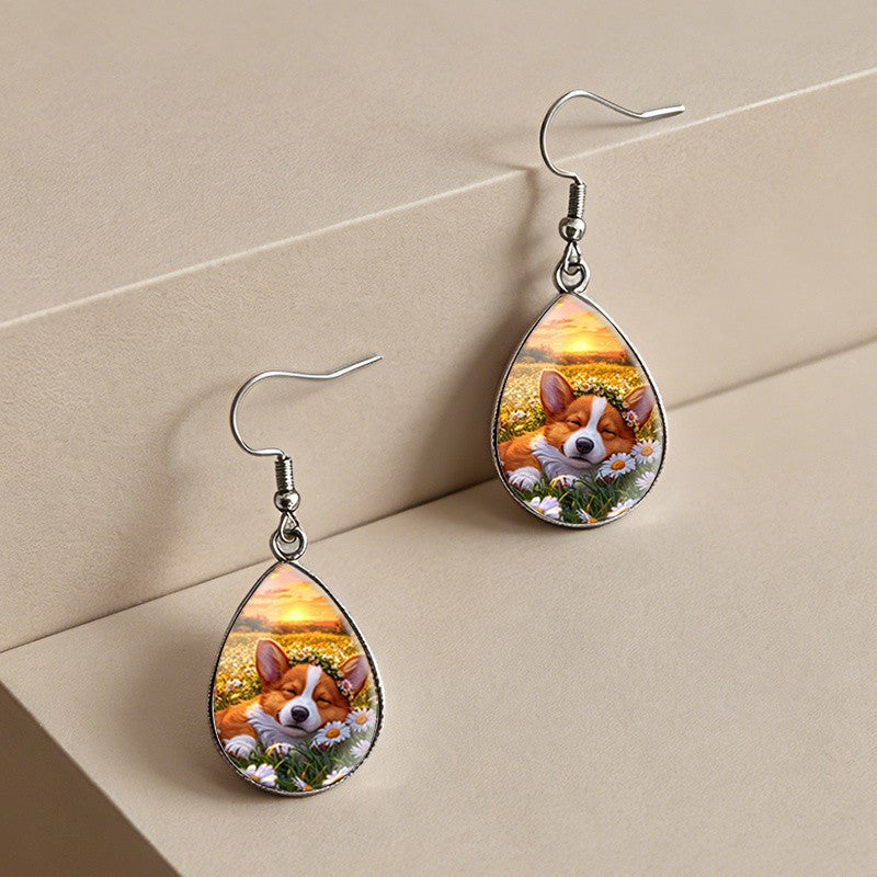 Romantic Corgi Daisy Drop Earrings