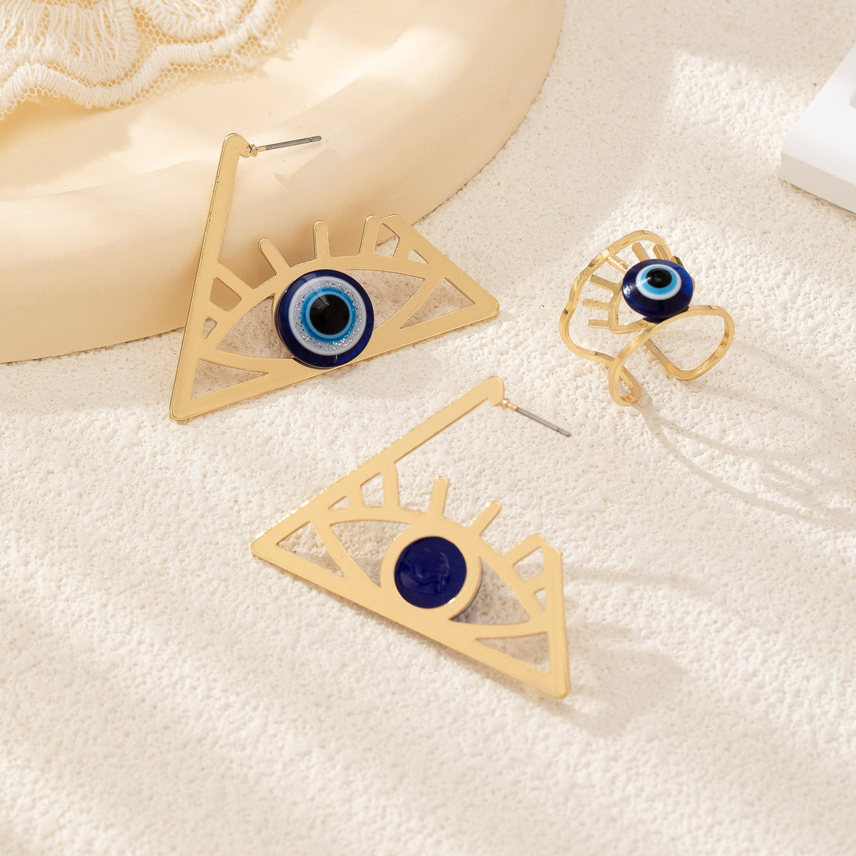 Classy Geometric Evil Eye Earring & Ring Set