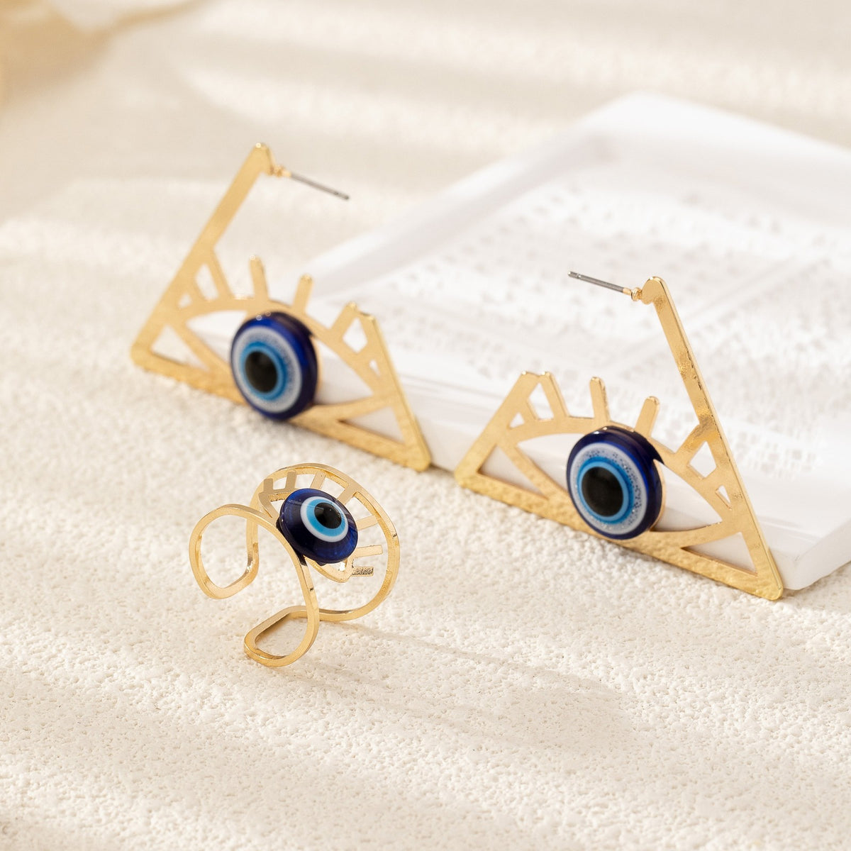 Classy Geometric Evil Eye Earring & Ring Set