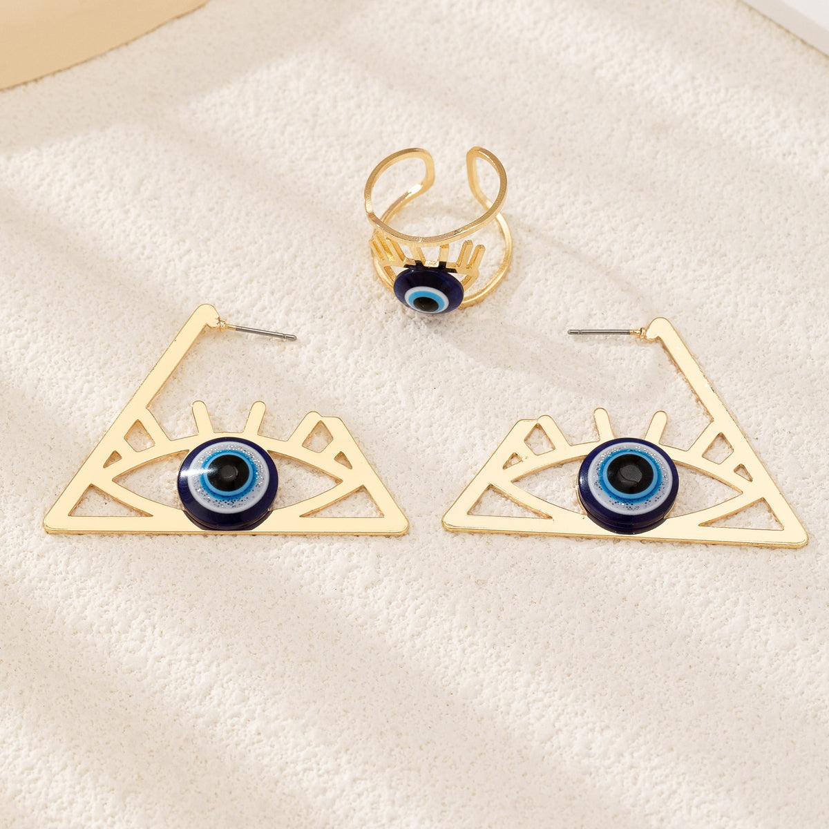 Classy Geometric Evil Eye Earring & Ring Set