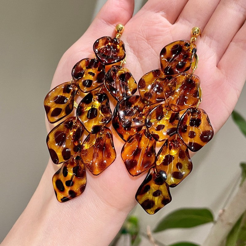 Bold Leopard Print Layered Drop Earrings