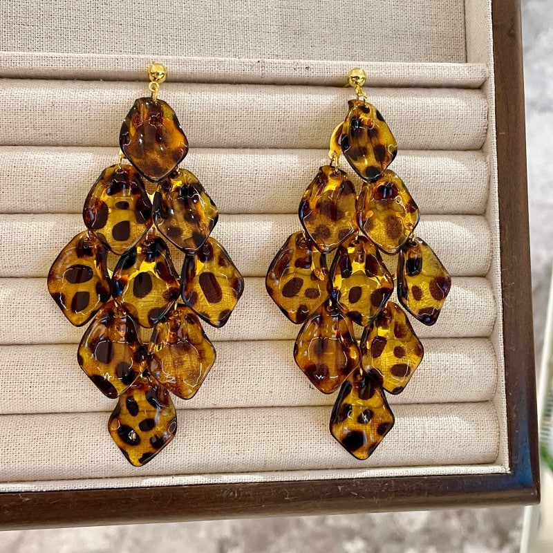 Bold Leopard Print Layered Drop Earrings