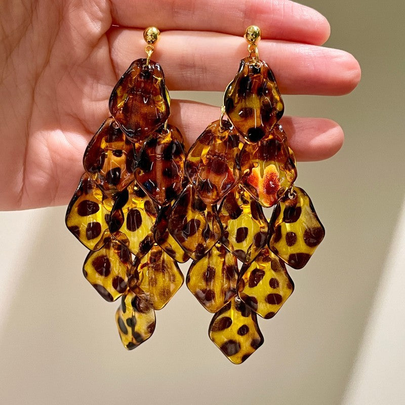 Bold Leopard Print Layered Drop Earrings