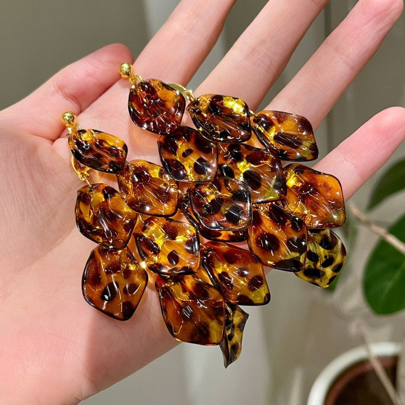 Bold Leopard Print Layered Drop Earrings