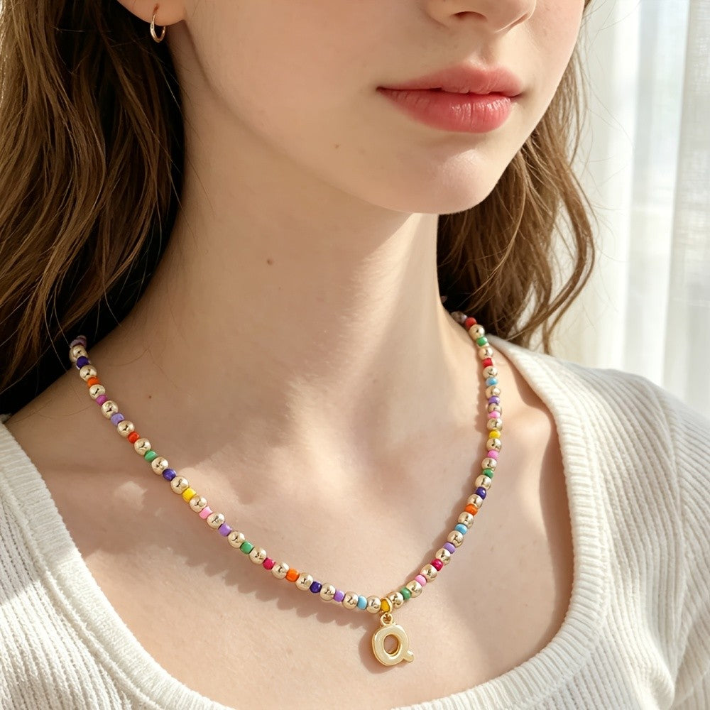 Dainty Rainbow Bead Alphabet Necklace