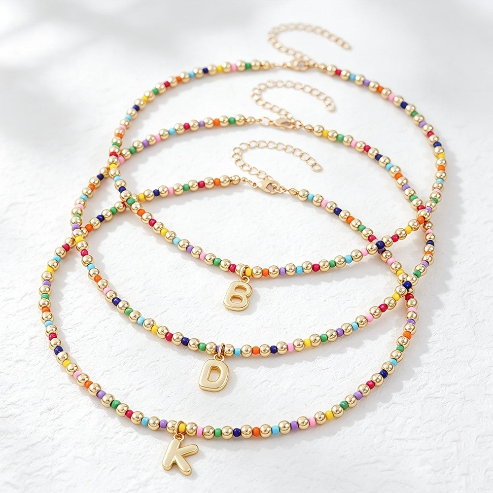 Dainty Rainbow Bead Alphabet Necklace