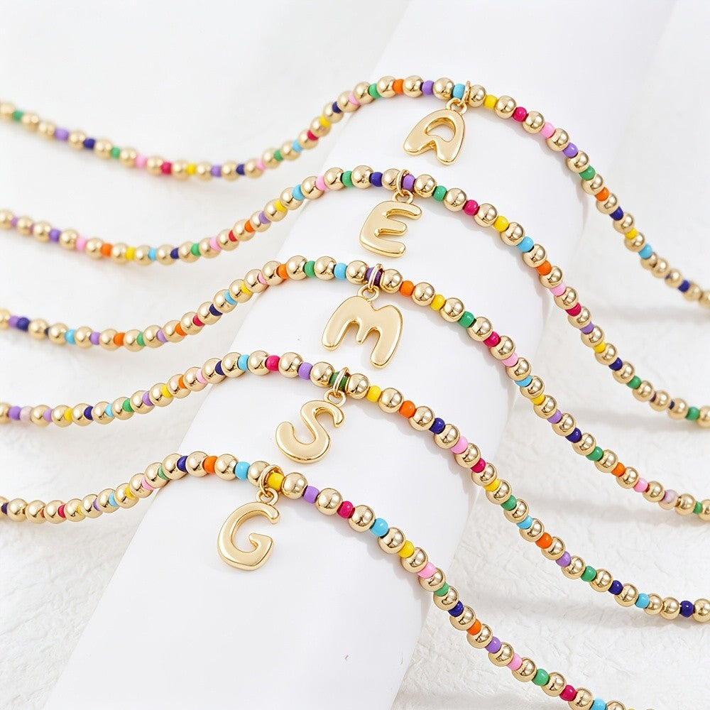 Dainty Rainbow Bead Alphabet Necklace