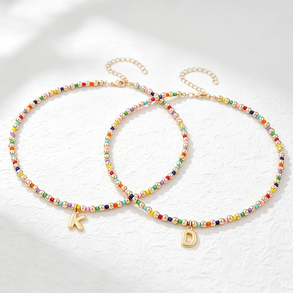Dainty Rainbow Bead Alphabet Necklace