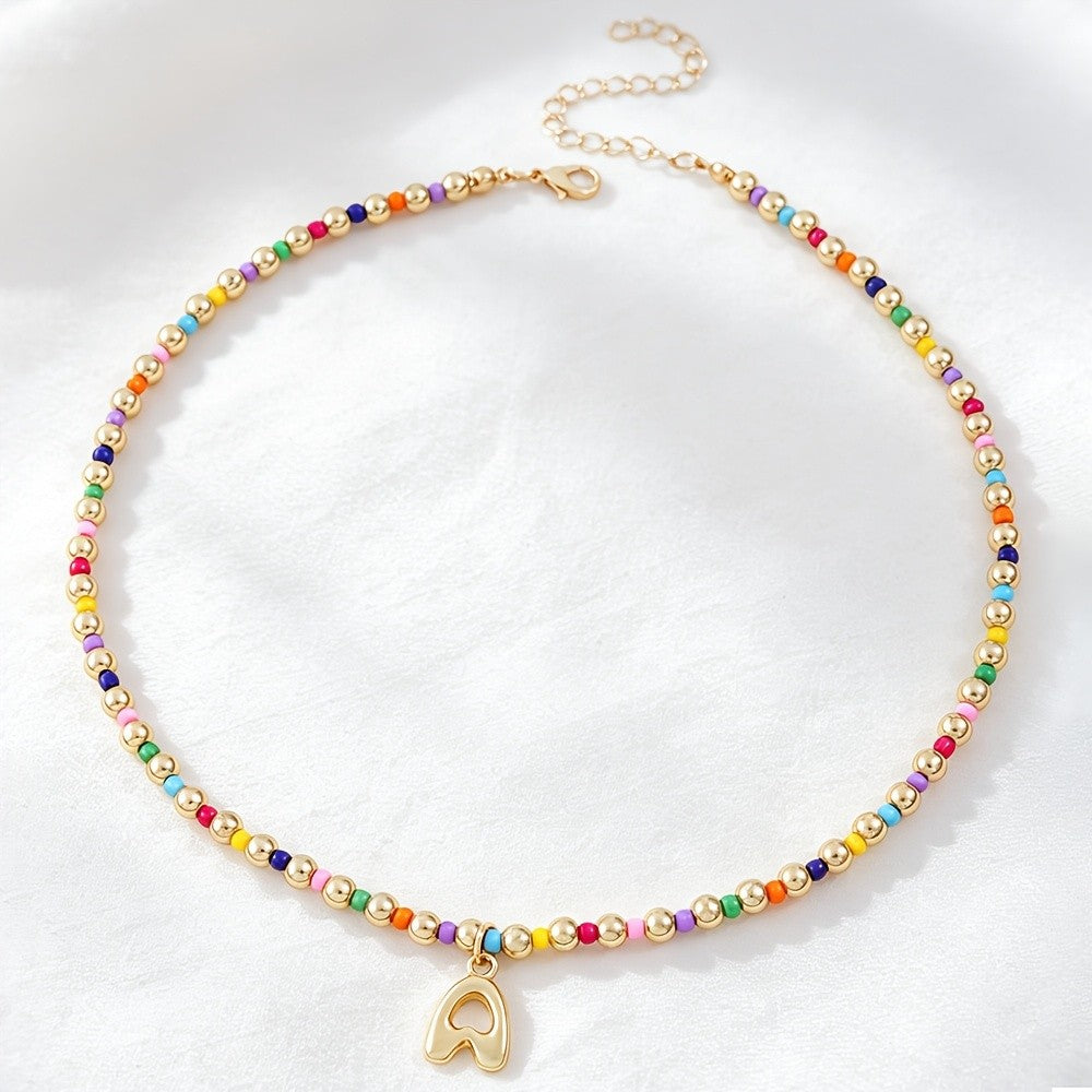 Dainty Rainbow Bead Alphabet Necklace