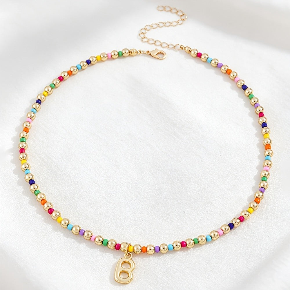 Dainty Rainbow Bead Alphabet Necklace