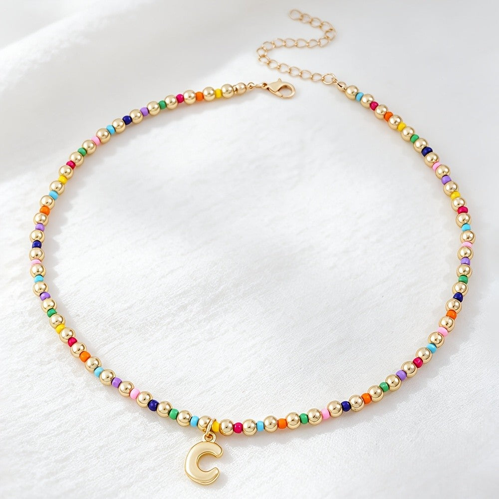Dainty Rainbow Bead Alphabet Necklace