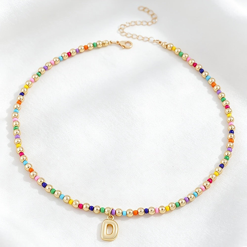 Dainty Rainbow Bead Alphabet Necklace