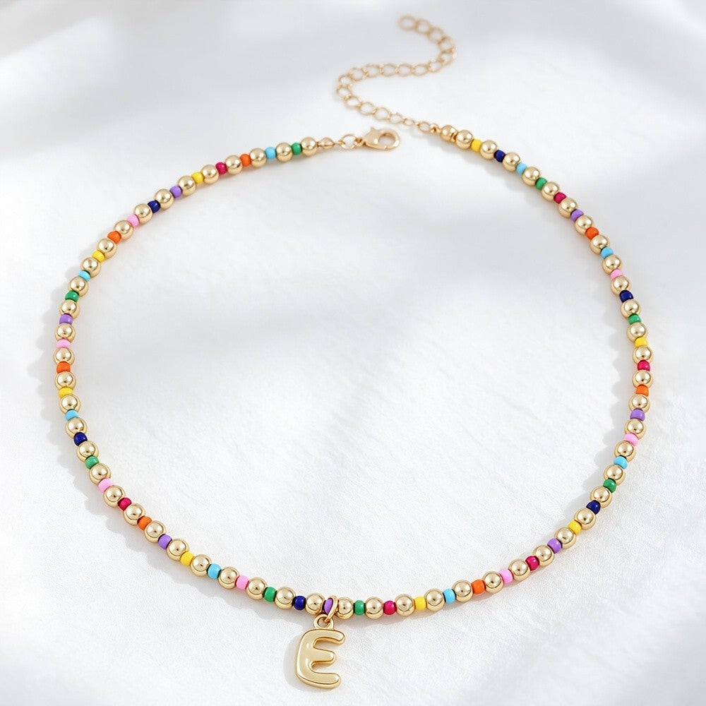 Dainty Rainbow Bead Alphabet Necklace