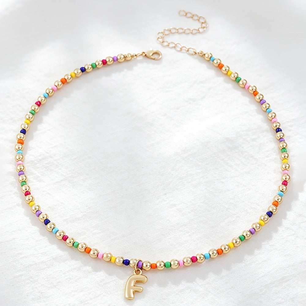 Dainty Rainbow Bead Alphabet Necklace