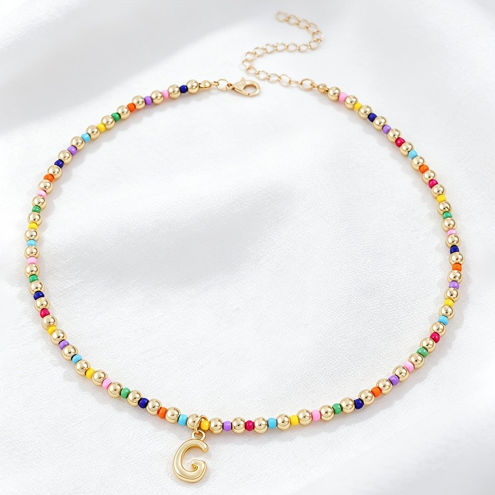 Dainty Rainbow Bead Alphabet Necklace
