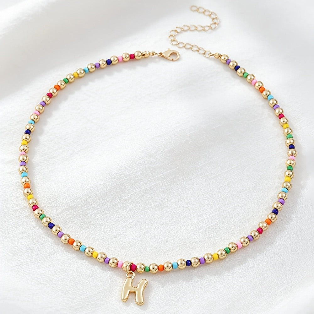 Dainty Rainbow Bead Alphabet Necklace