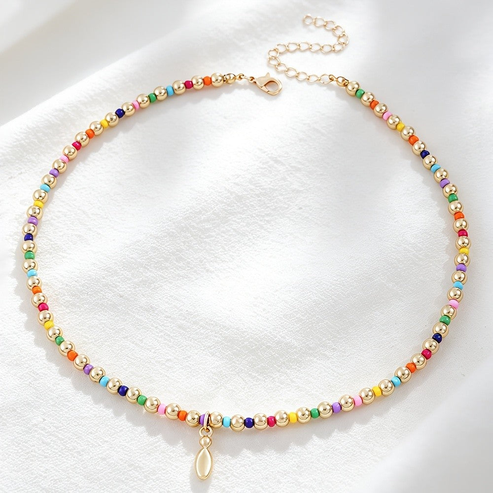 Dainty Rainbow Bead Alphabet Necklace