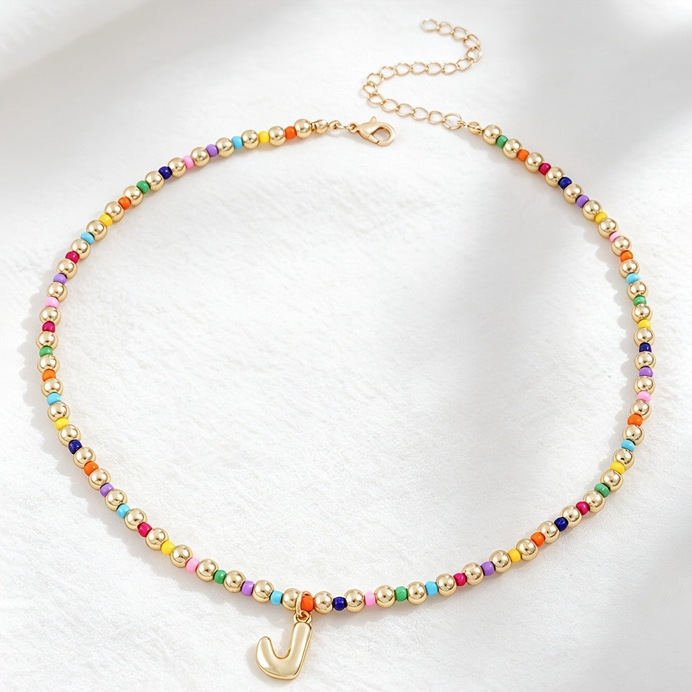 Dainty Rainbow Bead Alphabet Necklace
