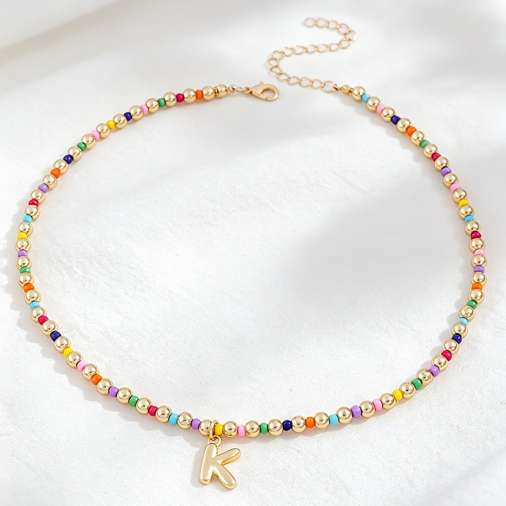 Dainty Rainbow Bead Alphabet Necklace