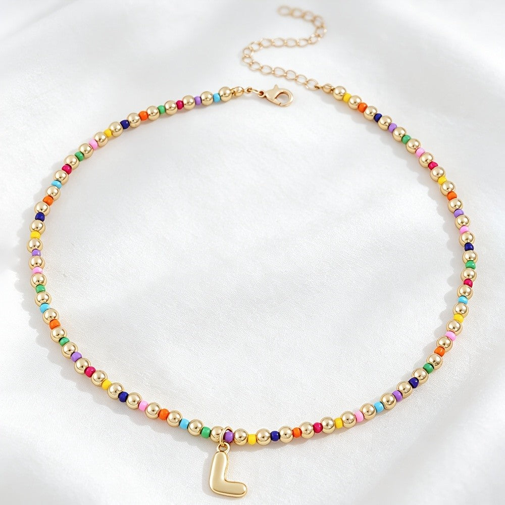 Dainty Rainbow Bead Alphabet Necklace