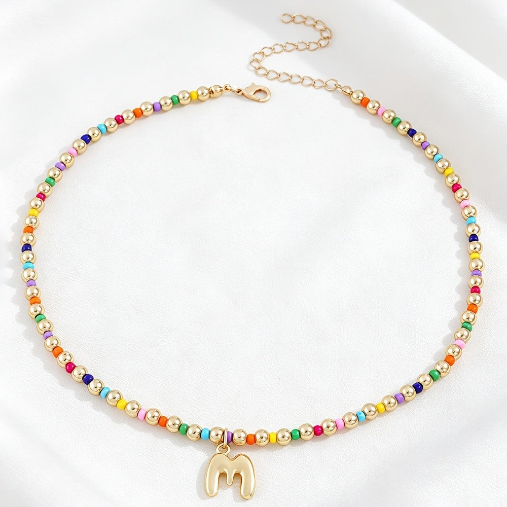 Dainty Rainbow Bead Alphabet Necklace