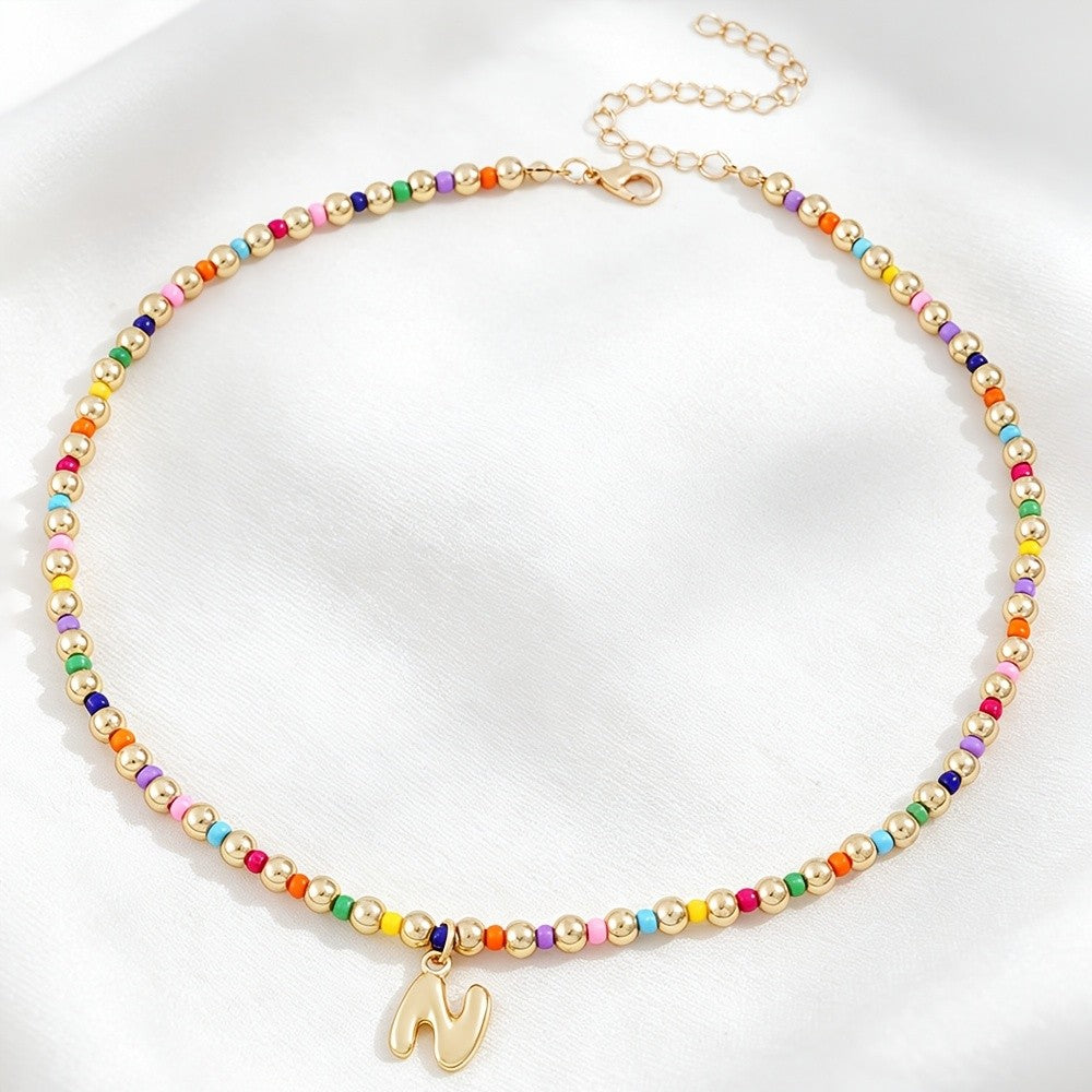 Dainty Rainbow Bead Alphabet Necklace