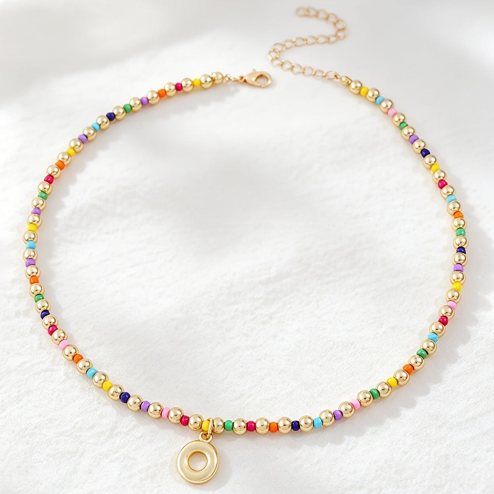 Dainty Rainbow Bead Alphabet Necklace