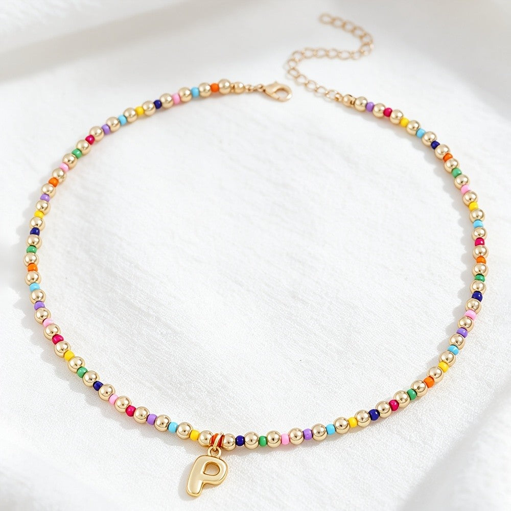 Dainty Rainbow Bead Alphabet Necklace